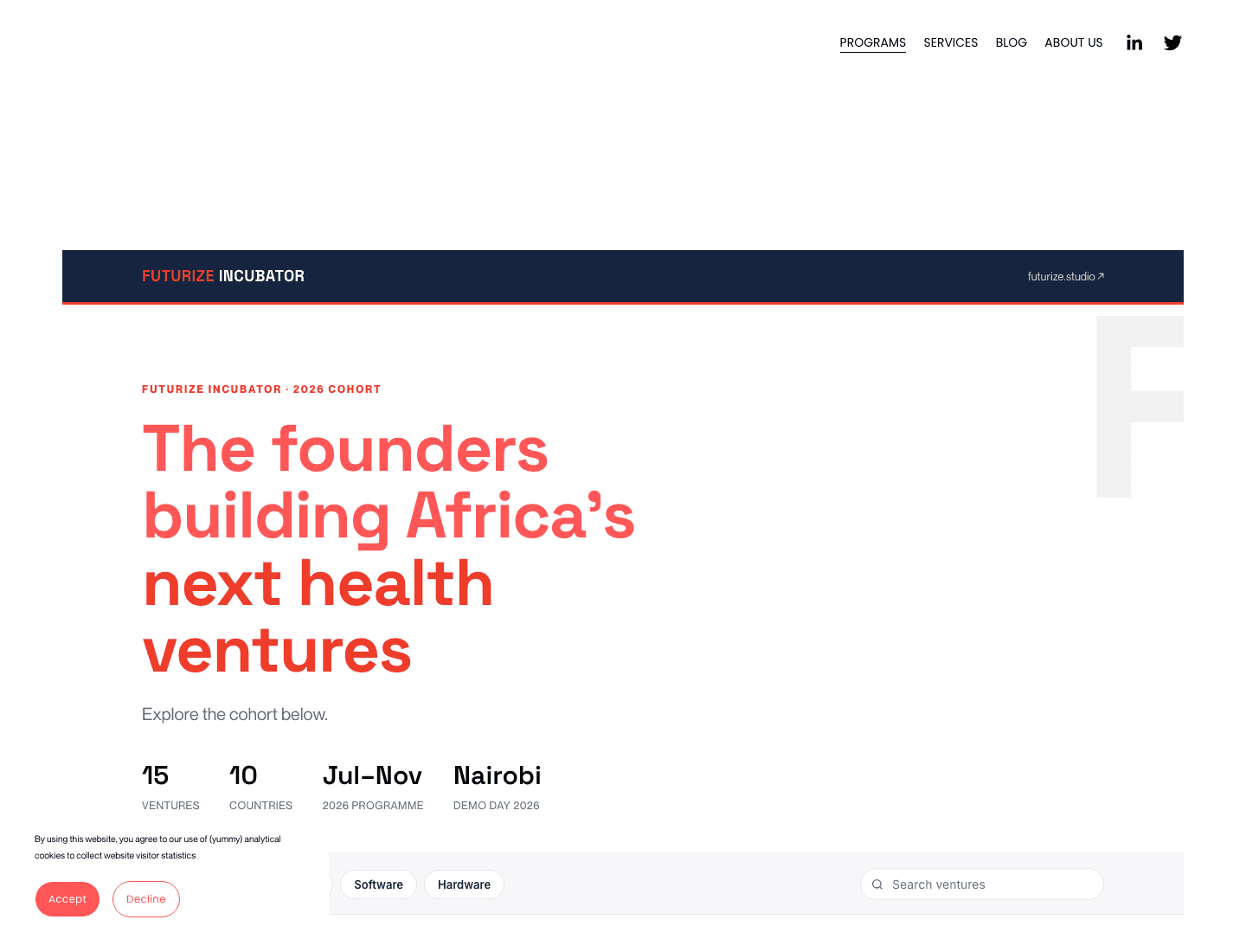 Futurize Incubator webpage preview